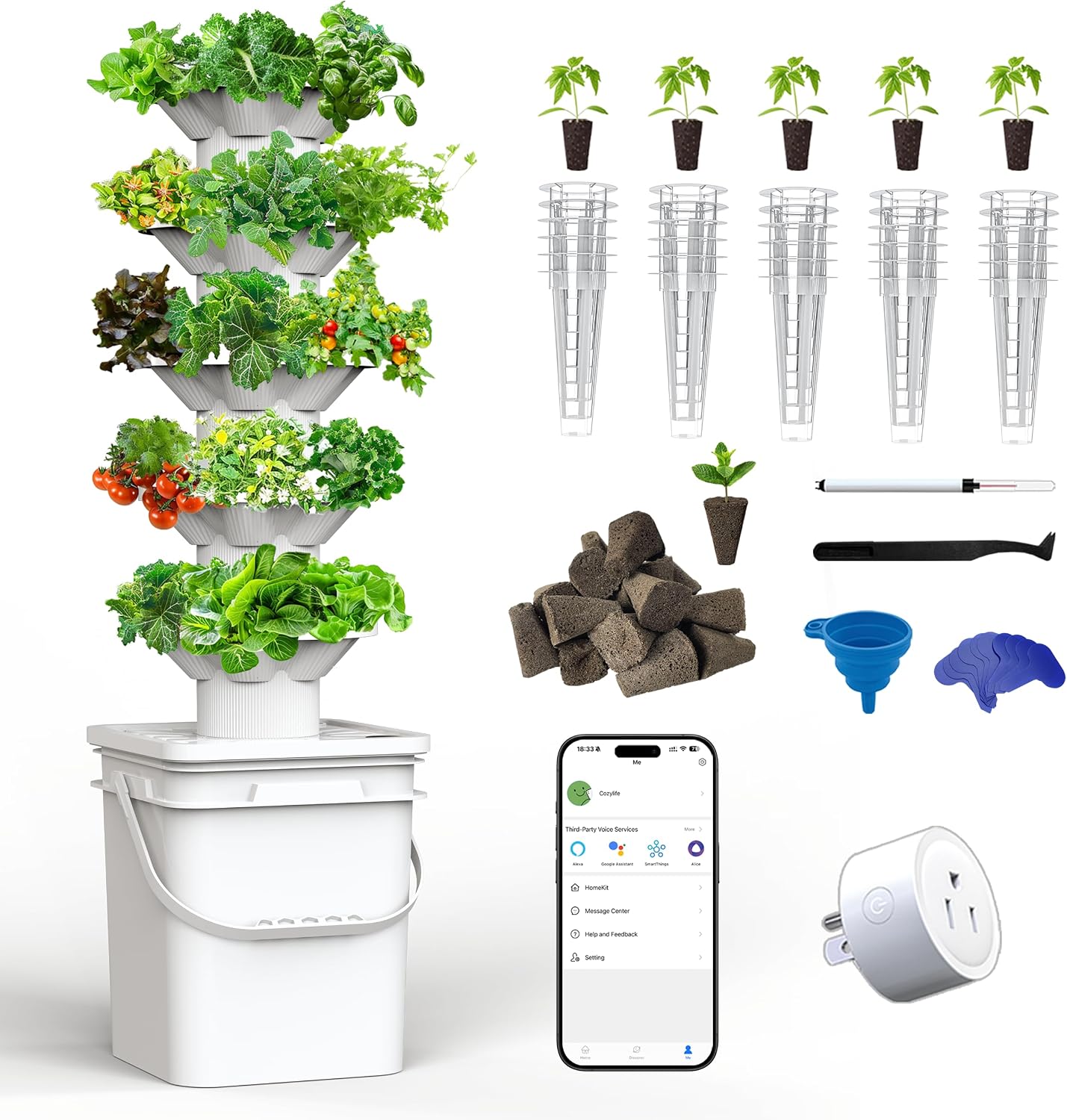 Indoor Garden Kit - Hydroponisches Anbausystem-Set 5-Schicht-Hydroponik-Turm 30 Pflanzlöcher Platzsparendes