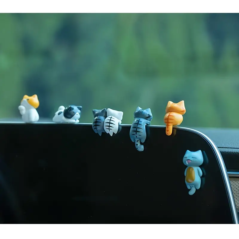 Plant Monitor - 6 Stück PVC-Cartoon-Katzenfiguren für Auto-Armaturenbrett, Blumentöpfe